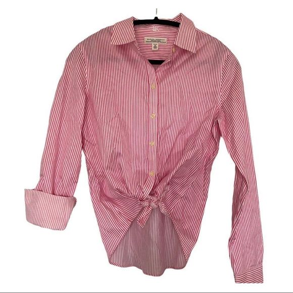 Banana Republic pink/white micro stripe long sleeve button down casual top NWOT - Picture 3 of 5